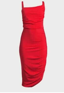 Sofia Jeans Womens Asymmetric Gathered Dress Knee Length Red Size M NWT!